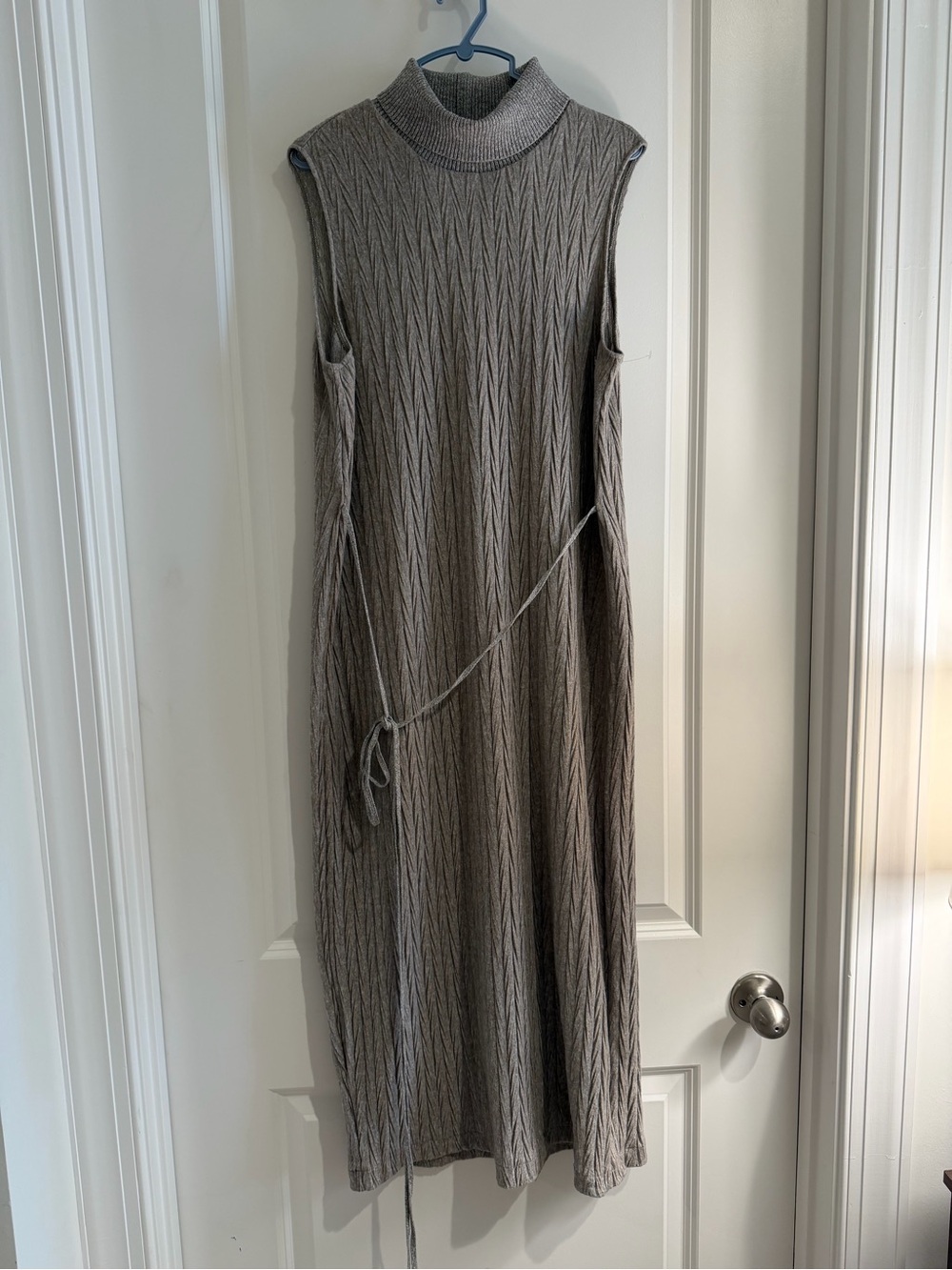 Zara Sleeveless Midi Knit Dress in Taupe Gray